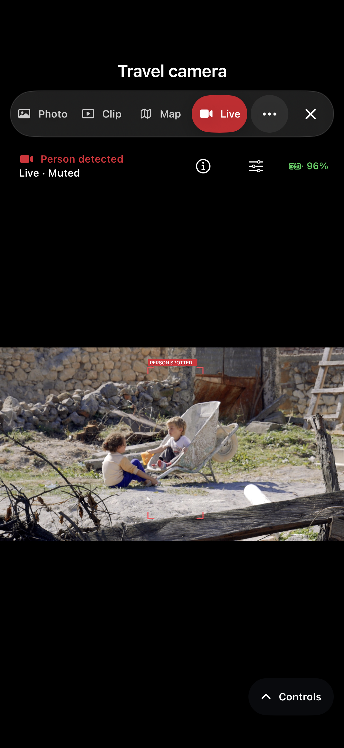 Actual event Live view with camera video and response controls